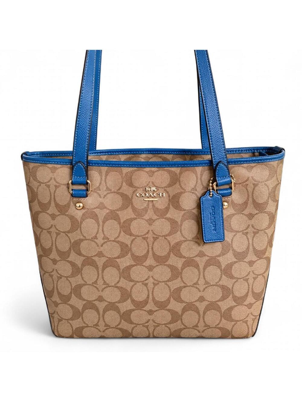 beautiful condition Coach blue and tan tote bag